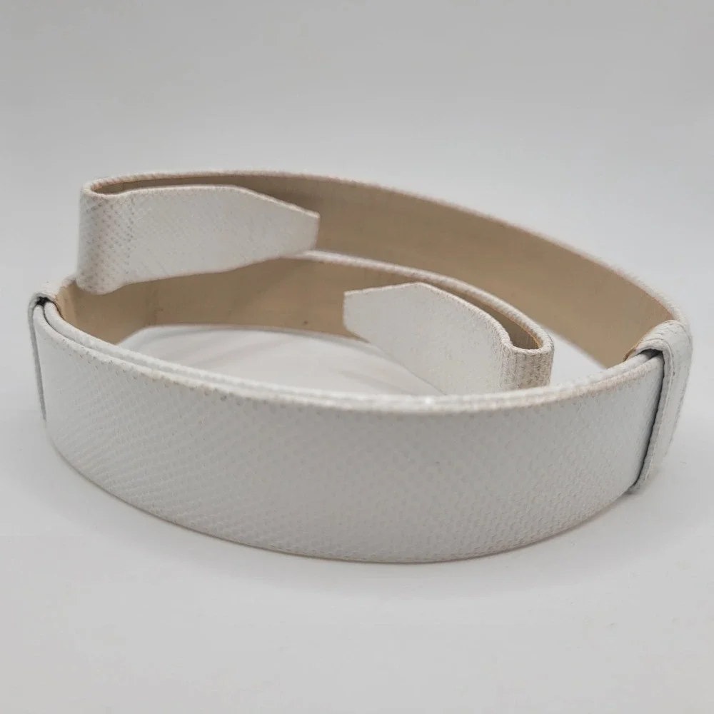 Vintage Alexis Kirk Belt Strap XS White Reptile Leather Waist Cinch 80s 90s Glam